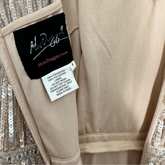 FLAWED NWT Mac Duggal Sheer Full Sequined A-Line Gown Dress in Rose Gold size 4 - Picture 10 of 13
